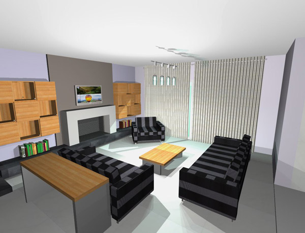 Λευκή αρμονία συμμετρίας στο καθιστικό με το τζάκι Λευκή αρμονία συμμετρίας στο καθιστικό με το τζάκι