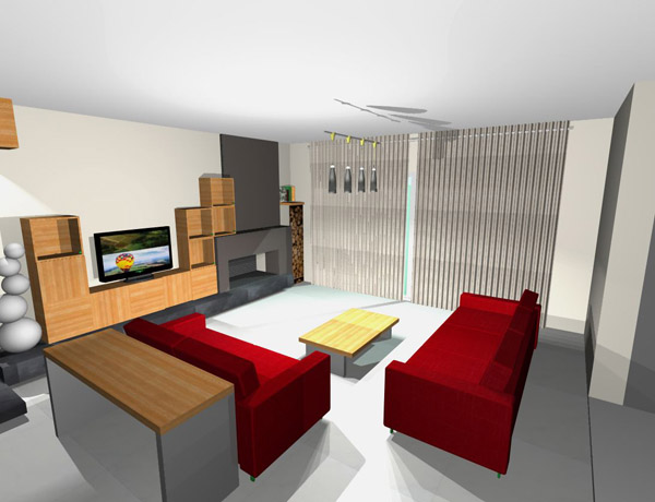 Ασύμμετρος συνδυασμός βιβλιοθήκης και τζακιού αναδιπλώνεται στο σαλόνι Ασύμμετρος συνδυασμός βιβλιοθήκης και τζακιού αναδιπλώνεται στο σαλόνι