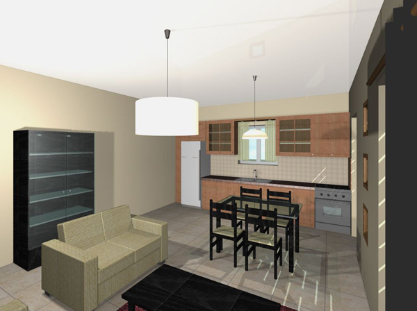 Συνδυασμός μαύρων επίπλων με έπιπλα κουζίνας σε χρώμα κερασιάς Συνδυασμός μαύρων επίπλων με έπιπλα κουζίνας σε χρώμα κερασιάς