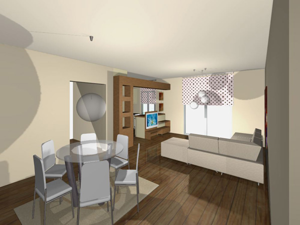 Σε πρώτο πλάνο η στρογγυλή τραπεζαρία και στο βάθος το καθιστικό Σε πρώτο πλάνο η στρογγυλή τραπεζαρία και στο βάθος το καθιστικό