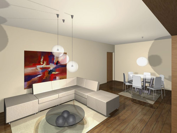 Ο χώρος του καθιστικού με τον μεγάλο πίνακα στον τοίχο και η στρογγυλή τραπεζαρία στο βάθος Ο χώρος του καθιστικού με τον μεγάλο πίνακα στον τοίχο και η στρογγυλή τραπεζαρία στο βάθος