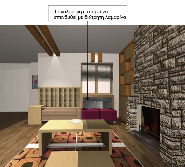 Η επένδυση του καλοριφέρ και τοι ξύλινες περσίδες στο παράθυρο