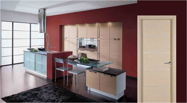 interior door07, πόρτα σε σημύδα με inox λεπτομέρειες