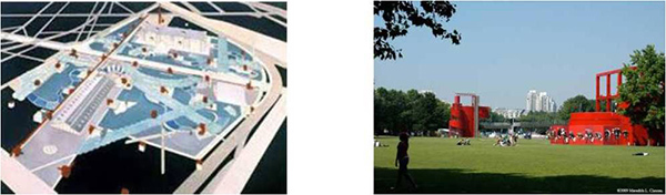 μοντέρνο πάρκο, αστικό πράσινο Parc de la Villette, μοντέρνο πάρκο, αστικό πράσινο